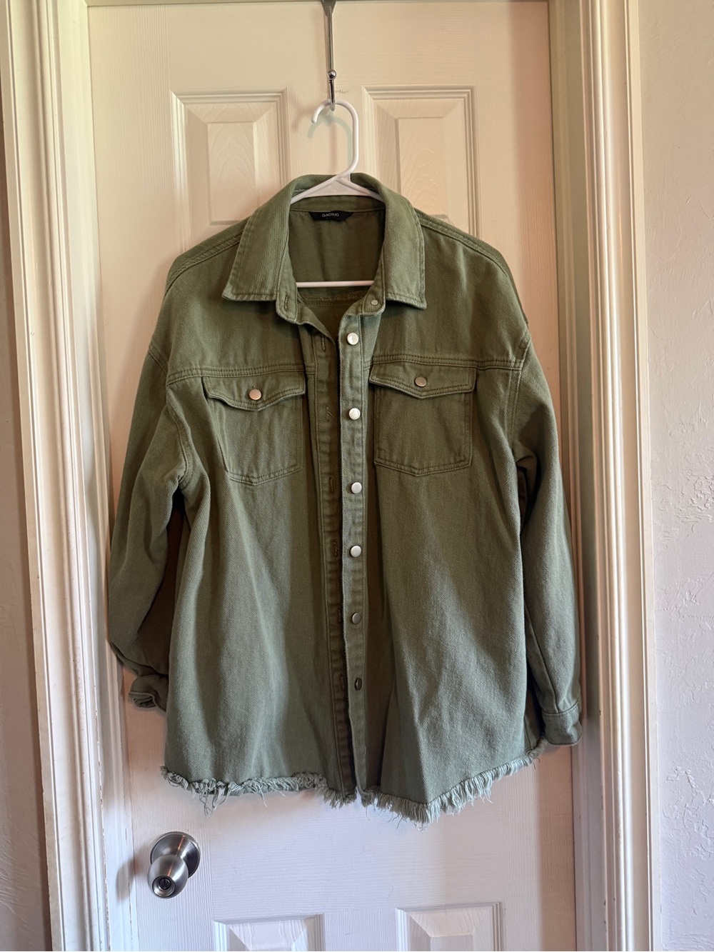 Washed Olive Green Button-Front Jean Jacket - Unbranded
